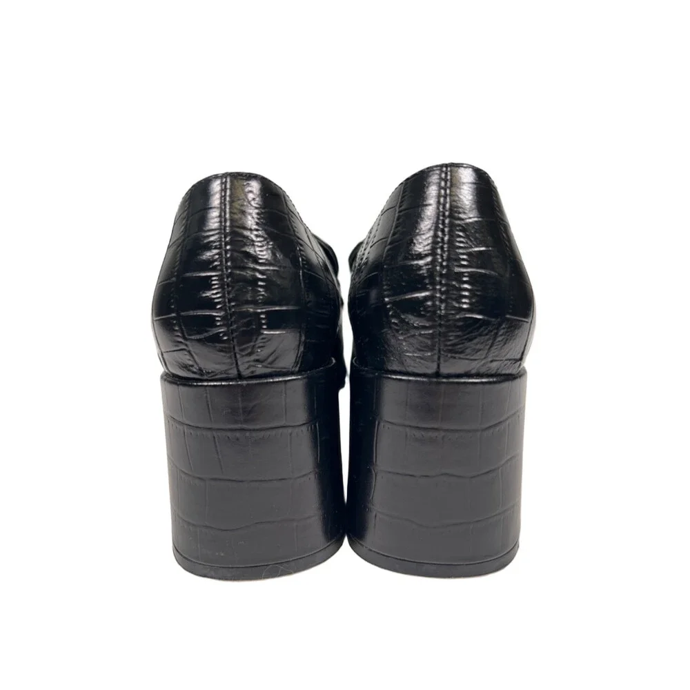 Ann Taylor Women's Black Leather Croco Loafer Pump Block Heels - 6
